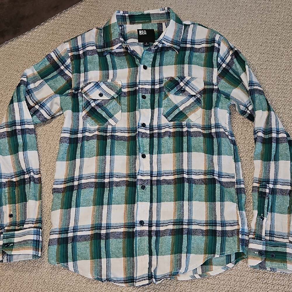 RSQ Green Plaid Button-Down Shirt (0167)